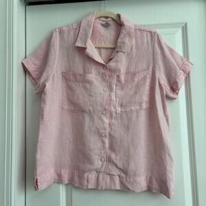 L.L. Bean Boxy Women’s Pink 100% Linen Short Sleeve Button Up Shirt Blouse Top S